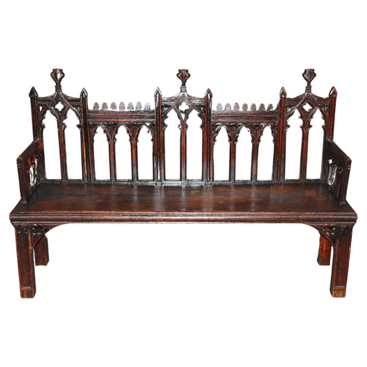 Rare Unique English Oak Gothic Victorian Settee Settle Bench Circa 1890