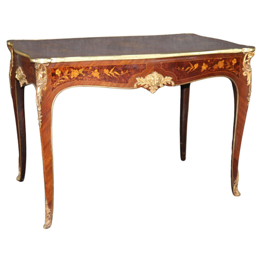 Fine Quality French Inlaid Walnut Rosewood Louis XV Bronze Mounted Center Table