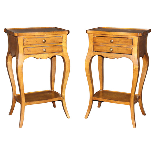 Pair of Country French Louis XV Walnut Two Drawer End Tables Nightstands