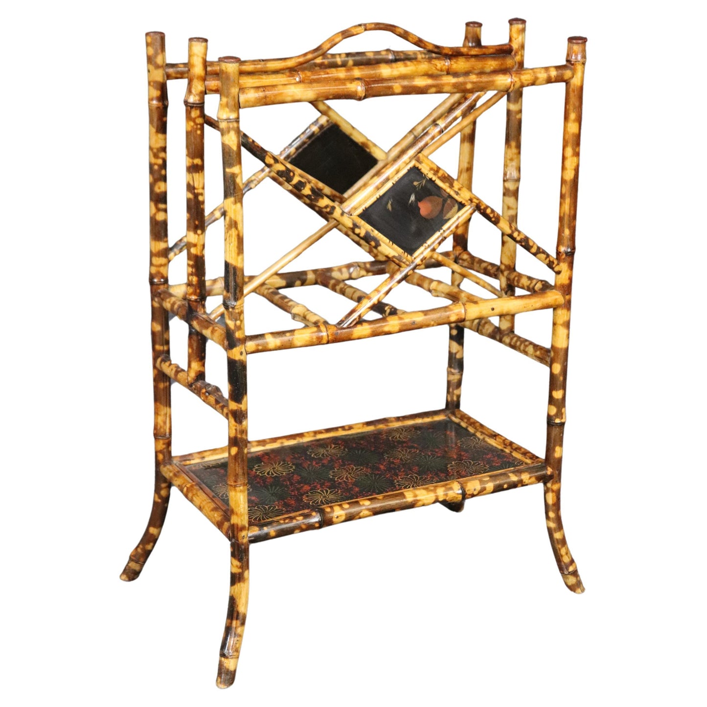 Burnt Bamboo Chinoiserie Style Paint Decorated Magazine Rack