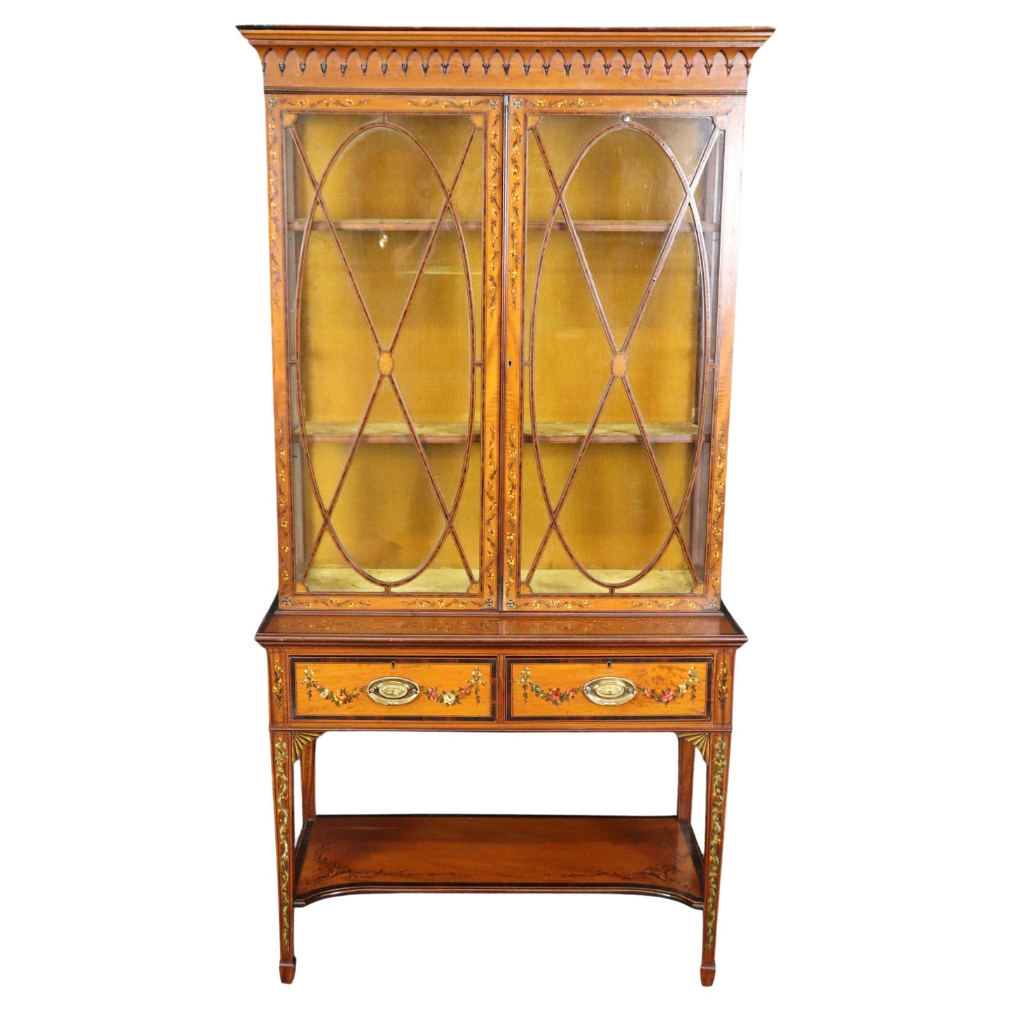 Fine Edwardian Adams Era Walnut and Satinwood Inlaid Vitrine Circa 1900