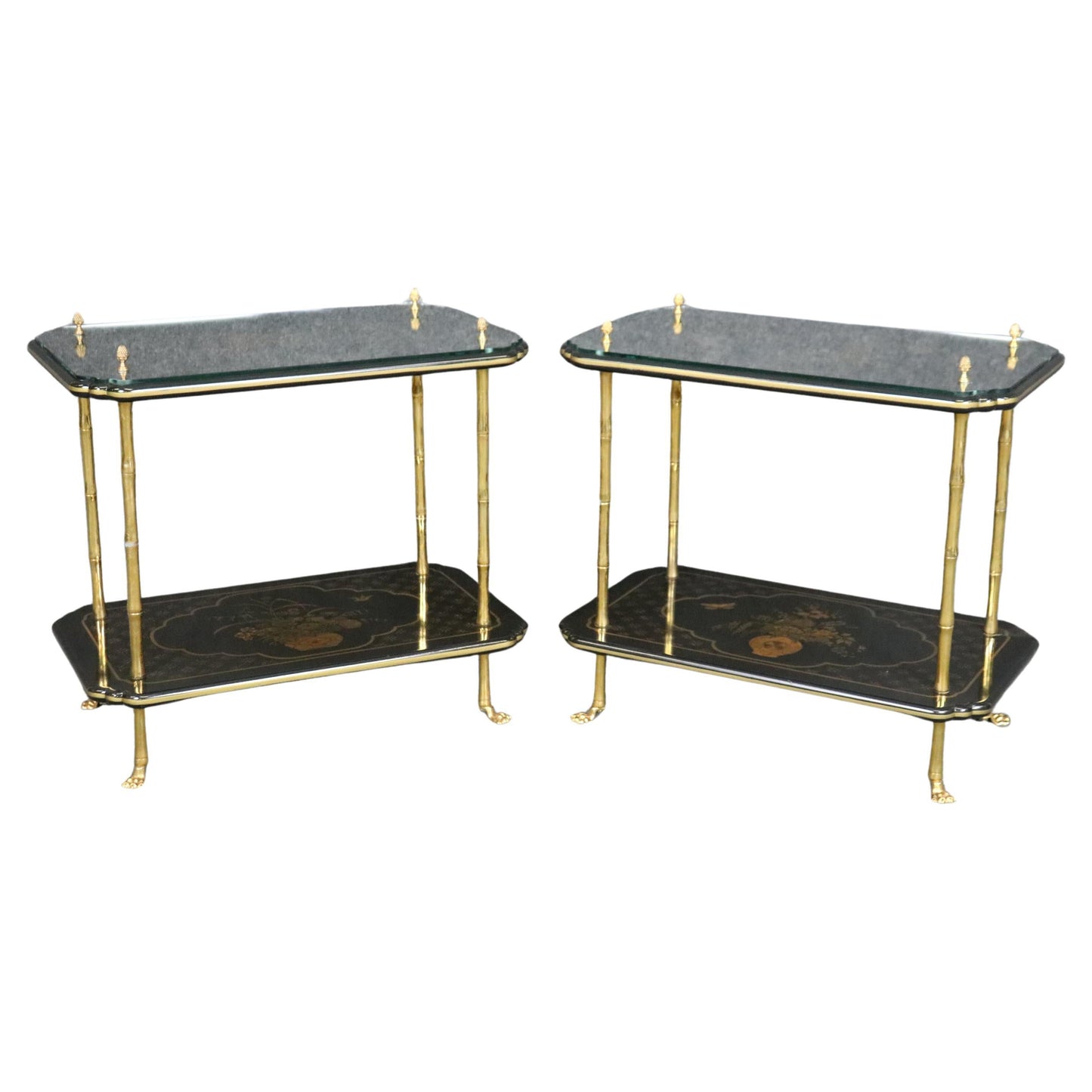 Pair of Finest Quality Maison Bagues Attributed Faux Bamboo Chinoiserie Tables