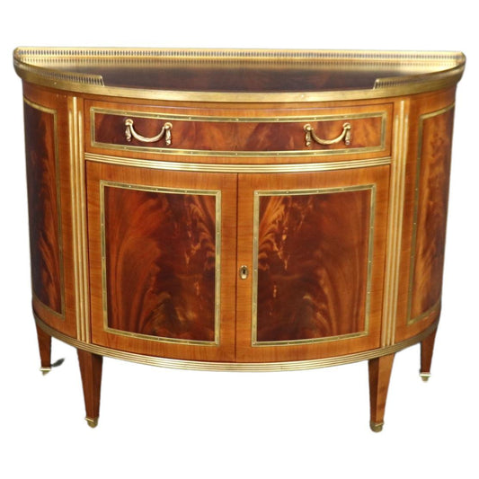 Superb Decorative Crafts Italian-made Flame Mahogany Directoire Demilune Commode