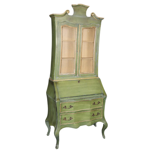 Rare Bright Green Italian Venetian Painted Rococo Secretary Desk Circa 1940