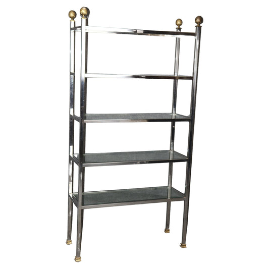 Gorgeous Brass and Steel Maison Jansen Attributed Etagere Bookshelf