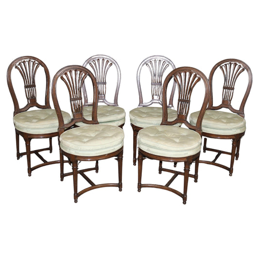 Set of 6 Maison Jansen Attributed Balloon Back Circular Directoire Dining Chairs