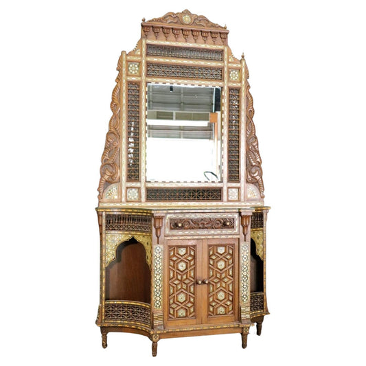 Extremely Rare Morrocan Inlaid Mirrored Vitrine Bookcase Circa 1890