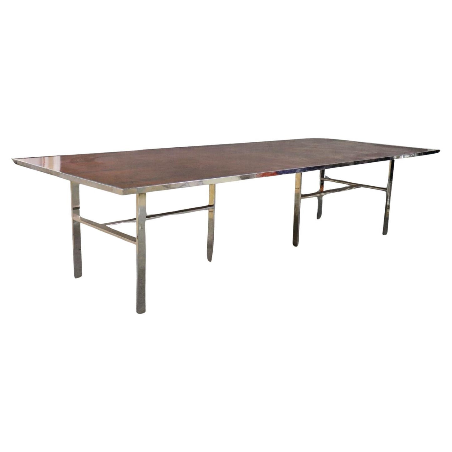 Mid Century Modern Rosewood and Chrome Flatbar Dining Conference Table