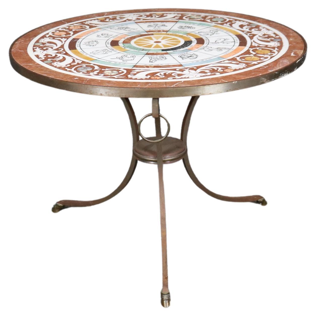 Pietra Dura Italian Zodiac Specimen Marble Iron Brass Italian Gueridon Table