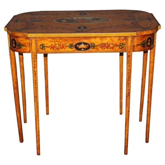 Superb 19th Century Adams Paint Decorated Satinwood English Center Table