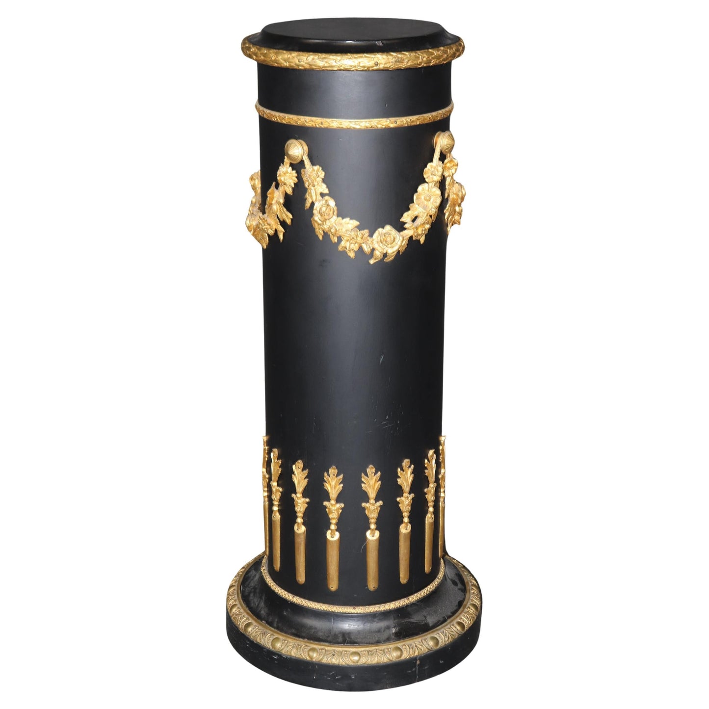 Ebonized Black Lacquered Bronze Mounted Italian Neoclassical Pedestal Column