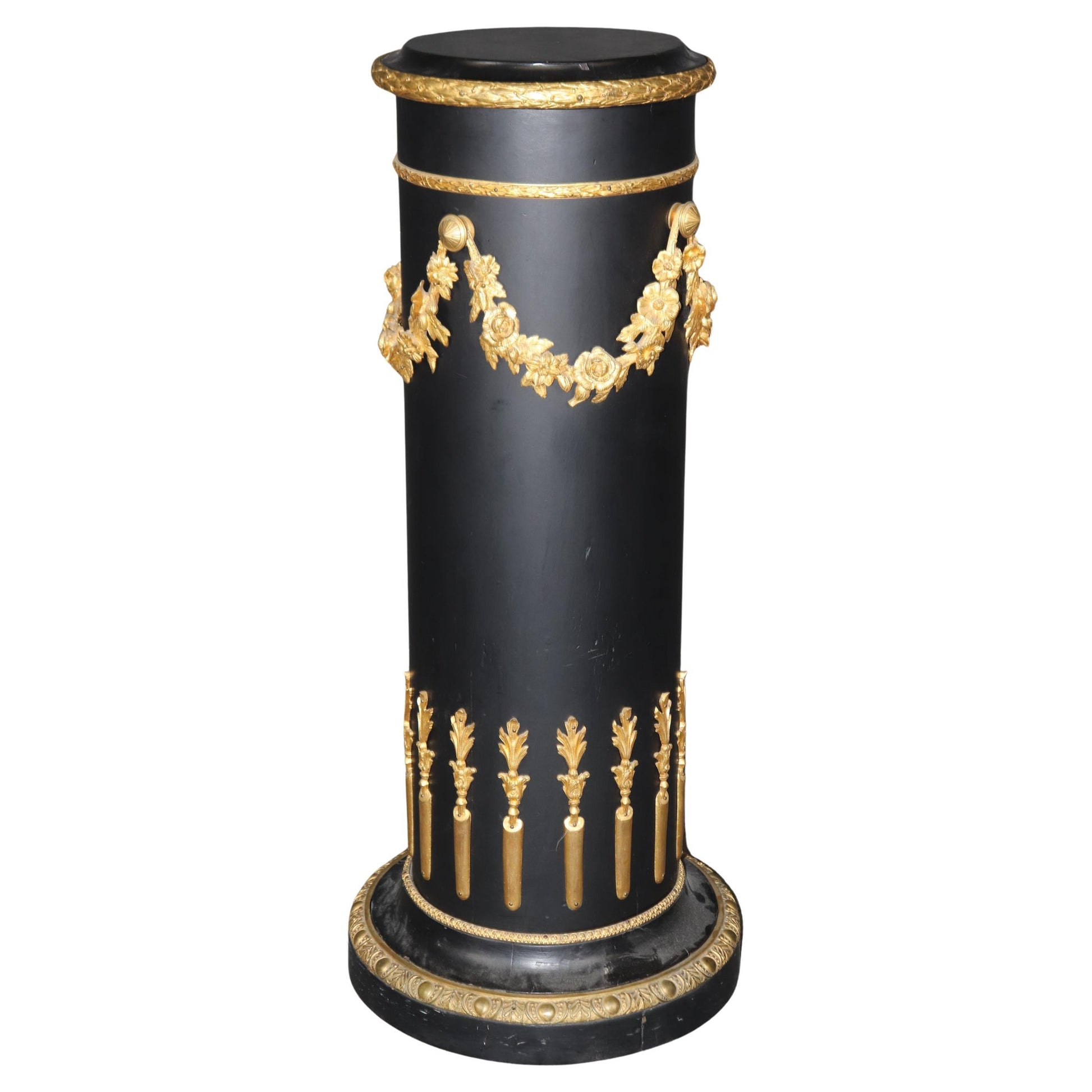 Ebonized Black Lacquered Bronze Mounted Italian Neoclassical Pedestal Column