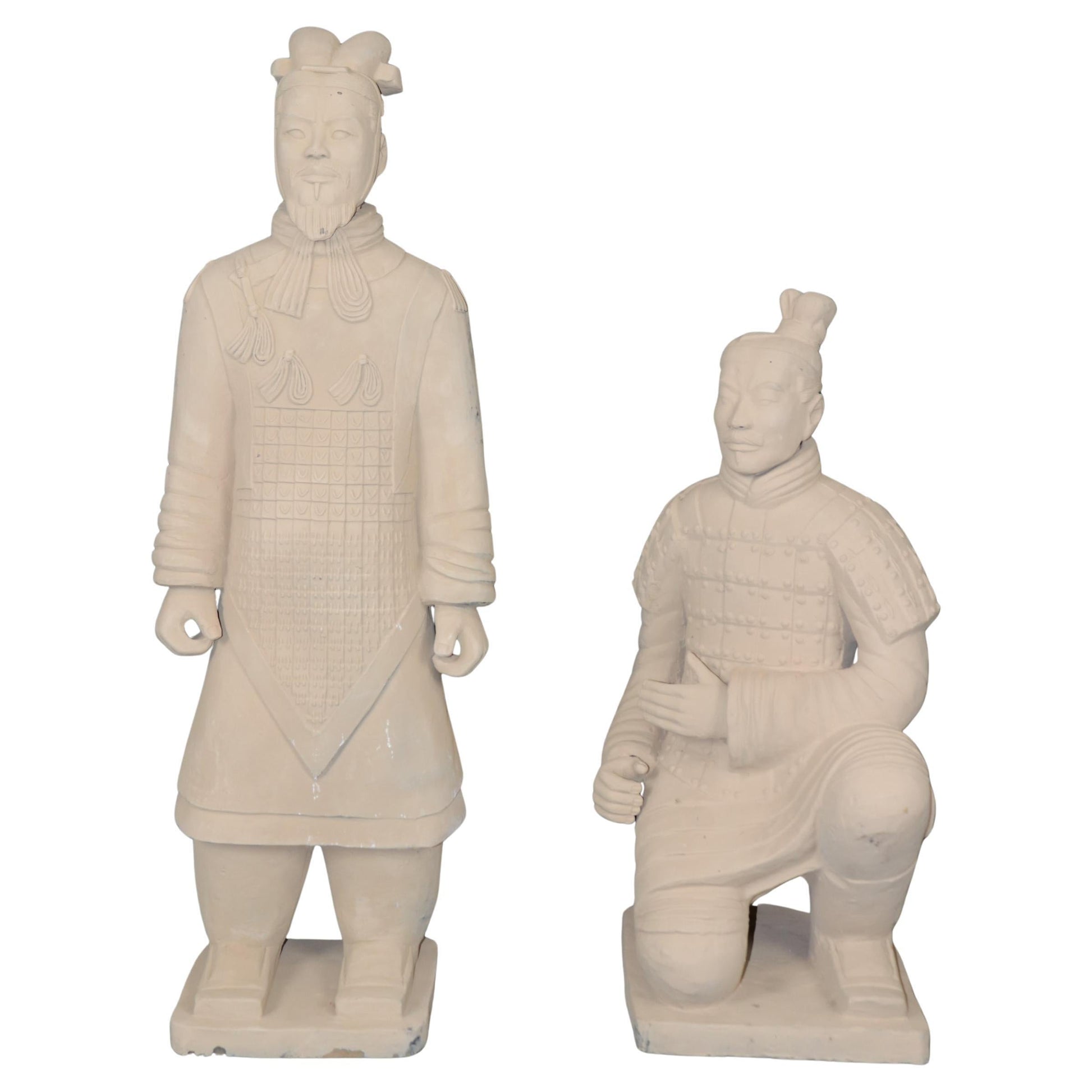 Pair of Terra Cotta Chinese Warrior Sculptures Qin Shi Replicas