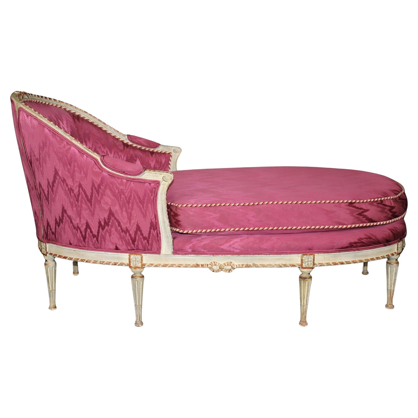 Gorgeous Paint Decorated French Louis XVI Chaise Daybed Circa 1940