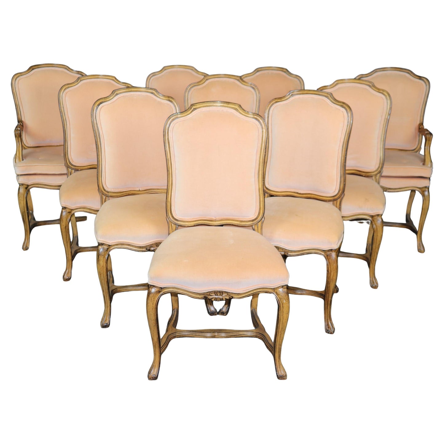 Fine Set of 10 French Carved Walnut Louis XV Dining Chairs