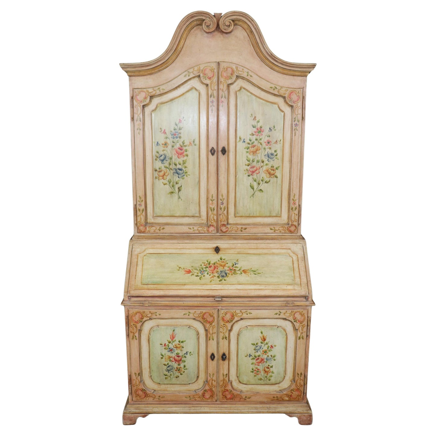 Italian Venetian Floral Paint Decorated Antique Distressed Secretary Desk