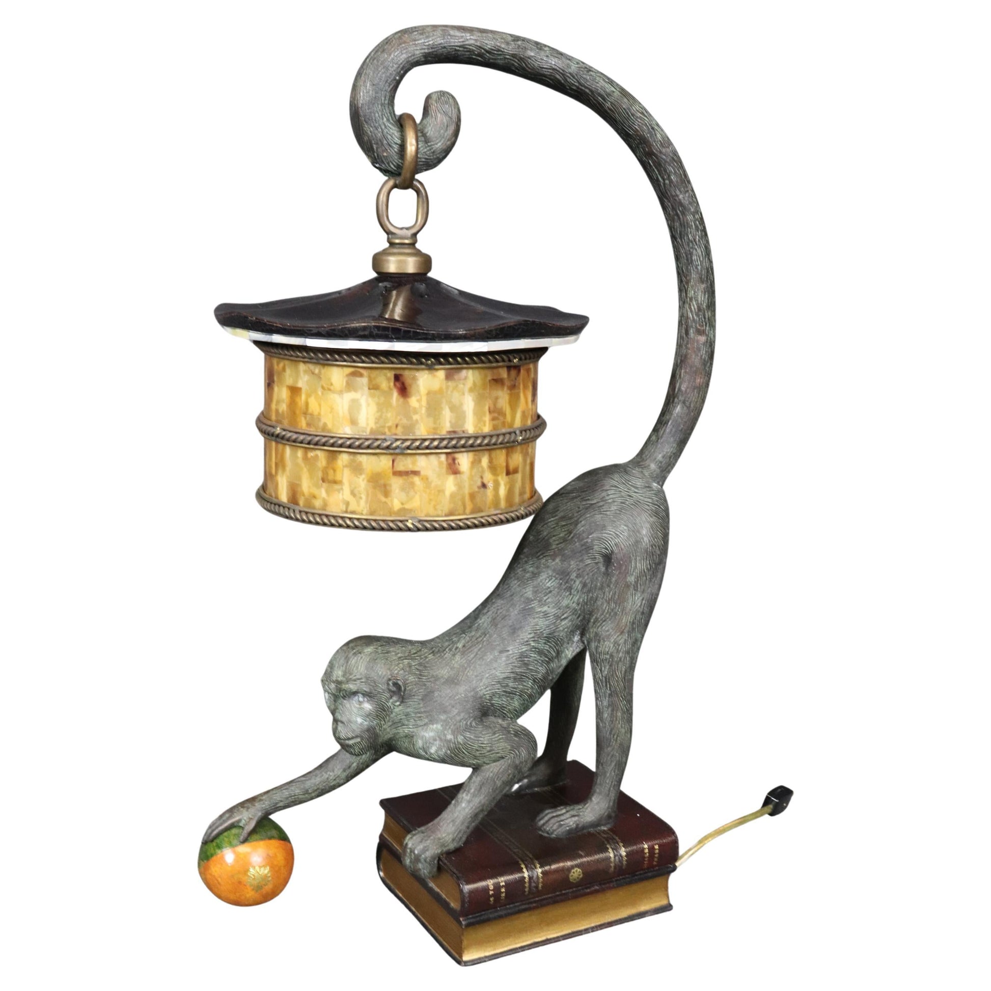 Whimsical Sculptural Maitland Smith Monkey Playing on a Book Lamp