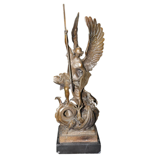 Late 20th Century Neoclassical Bronze Sculpture of Saint George Slaying Dragon