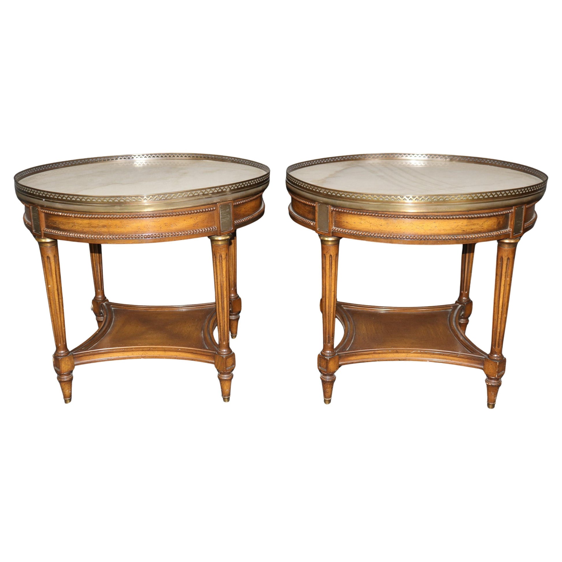 Rare Pair of Round Marble Top French Directoire Gueridons End Tables Circa 1950