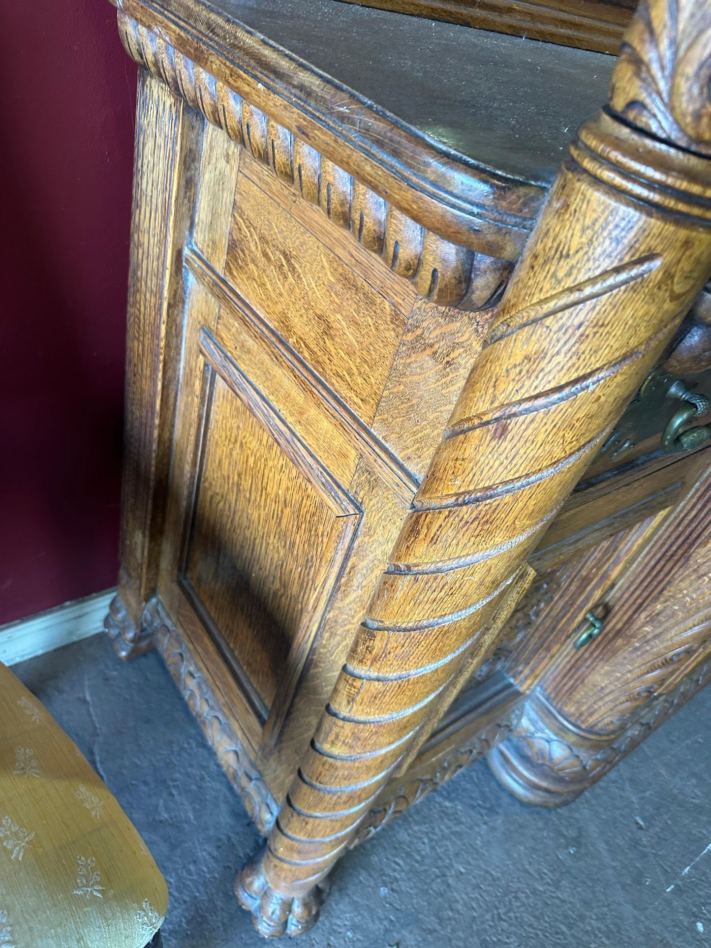 Rare Figural Quarter Sawn Tiger Oak Victorian Breakfront Backbar Sideboard