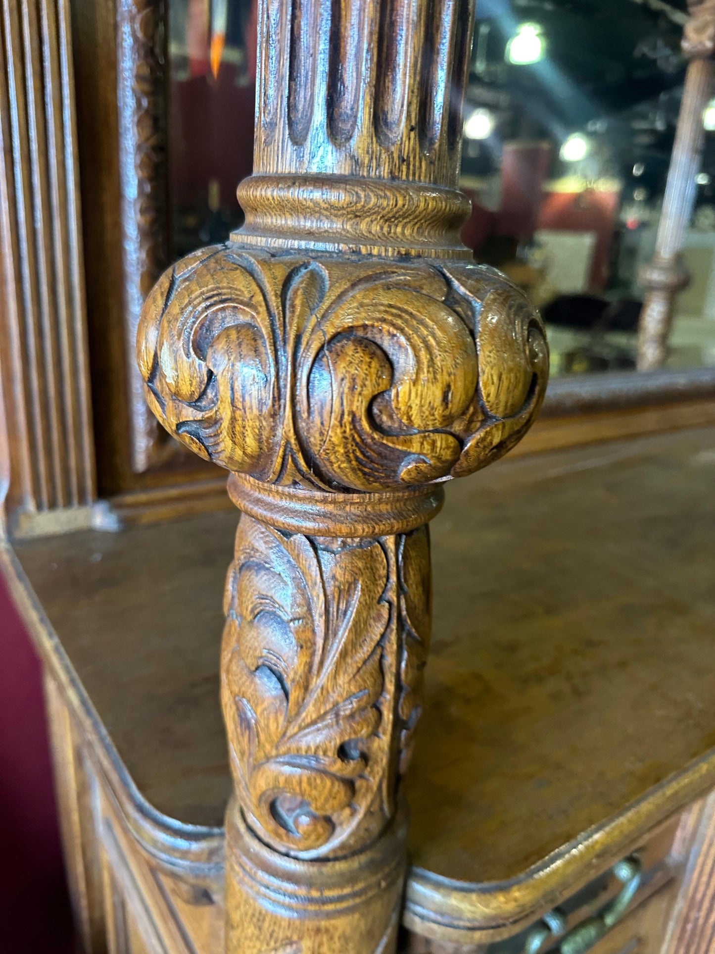 Rare Figural Quarter Sawn Tiger Oak Victorian Breakfront Backbar Sideboard