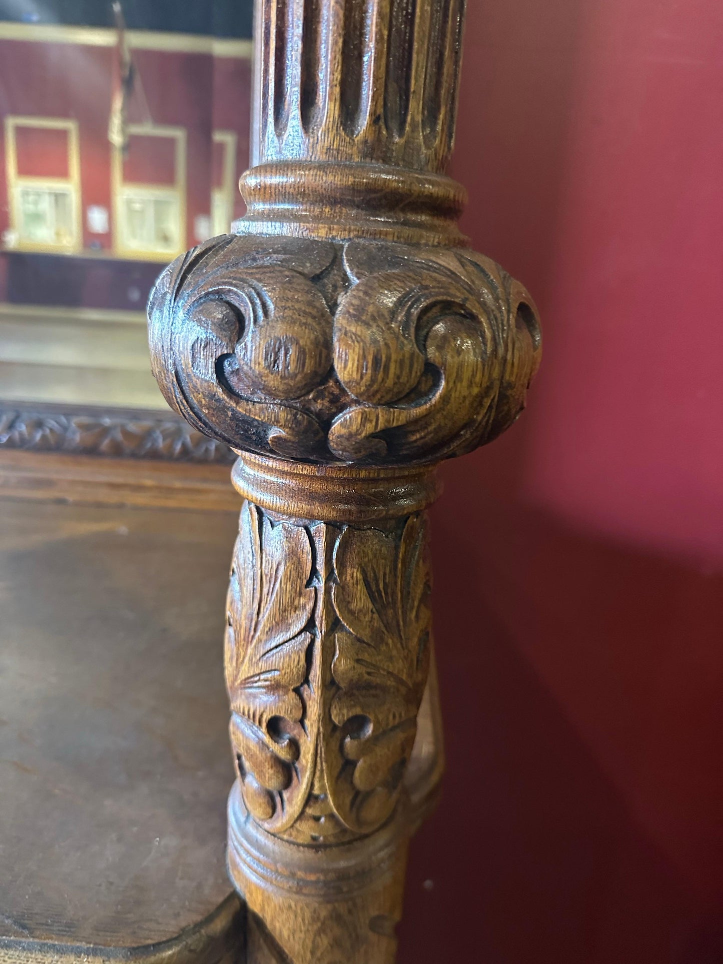 Rare Figural Quarter Sawn Tiger Oak Victorian Breakfront Backbar Sideboard