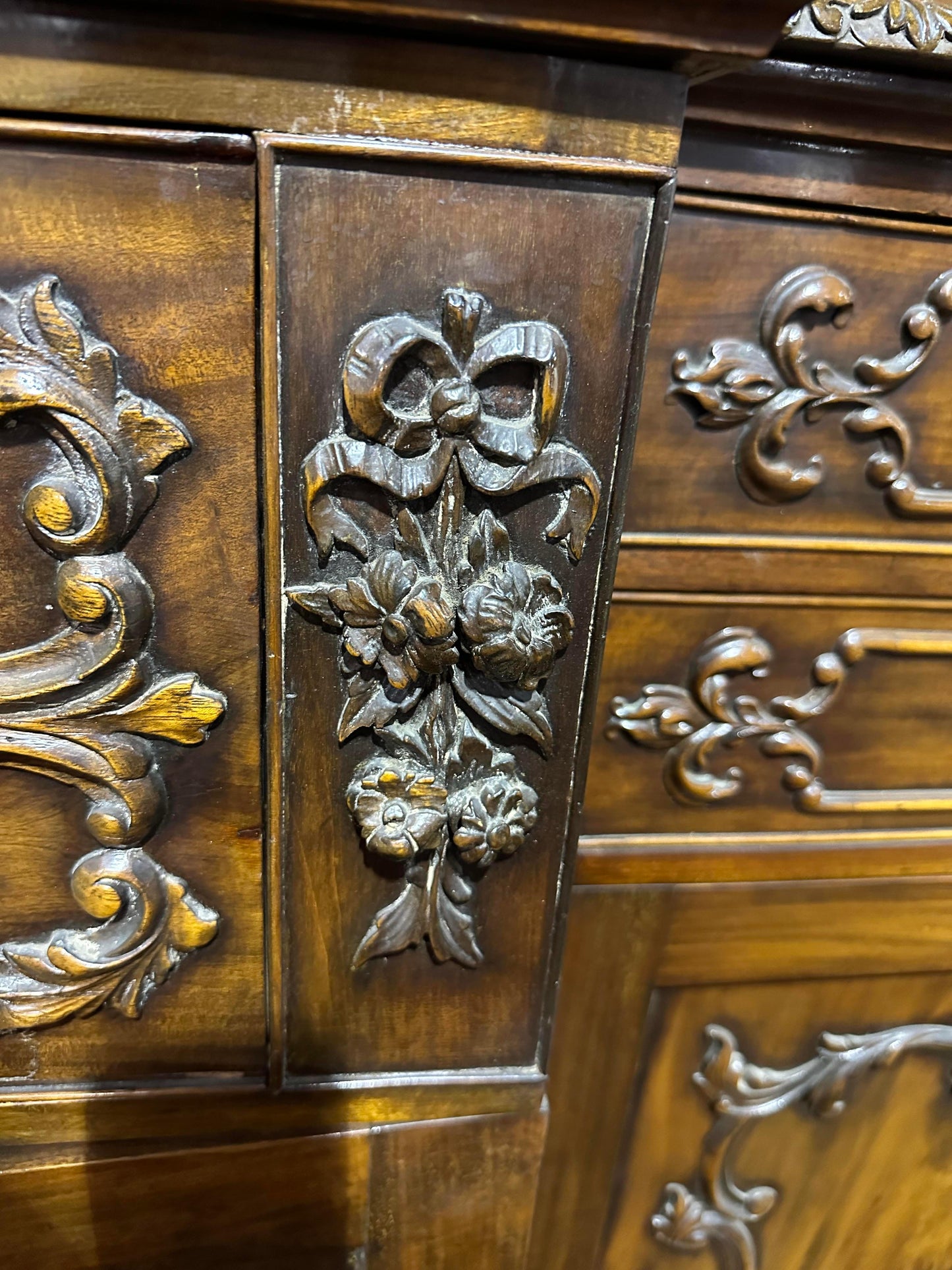 Monumental Antique English Chippendale Carved Walnut Breakfront with Provenance