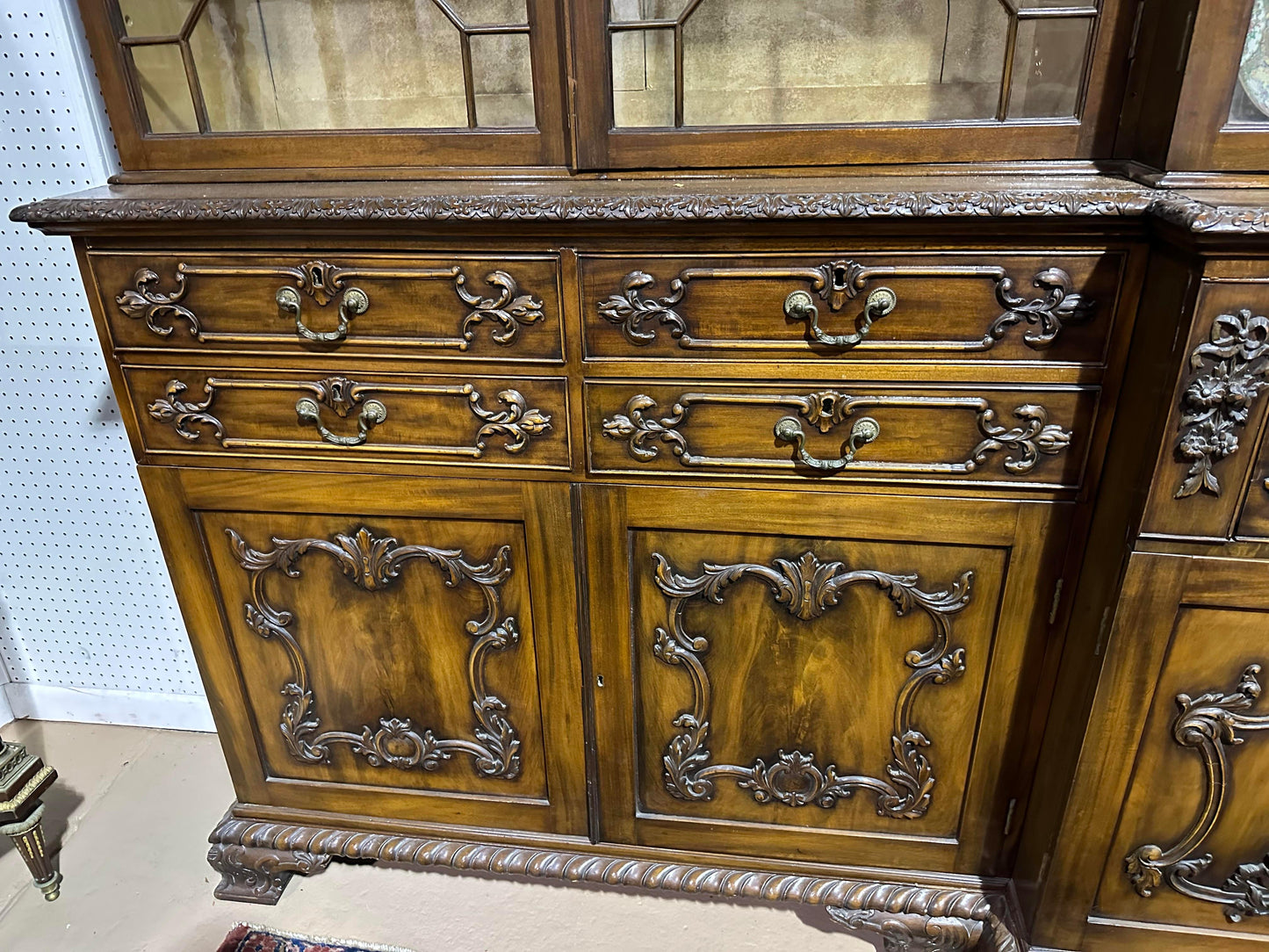 Monumental Antique English Chippendale Carved Walnut Breakfront with Provenance