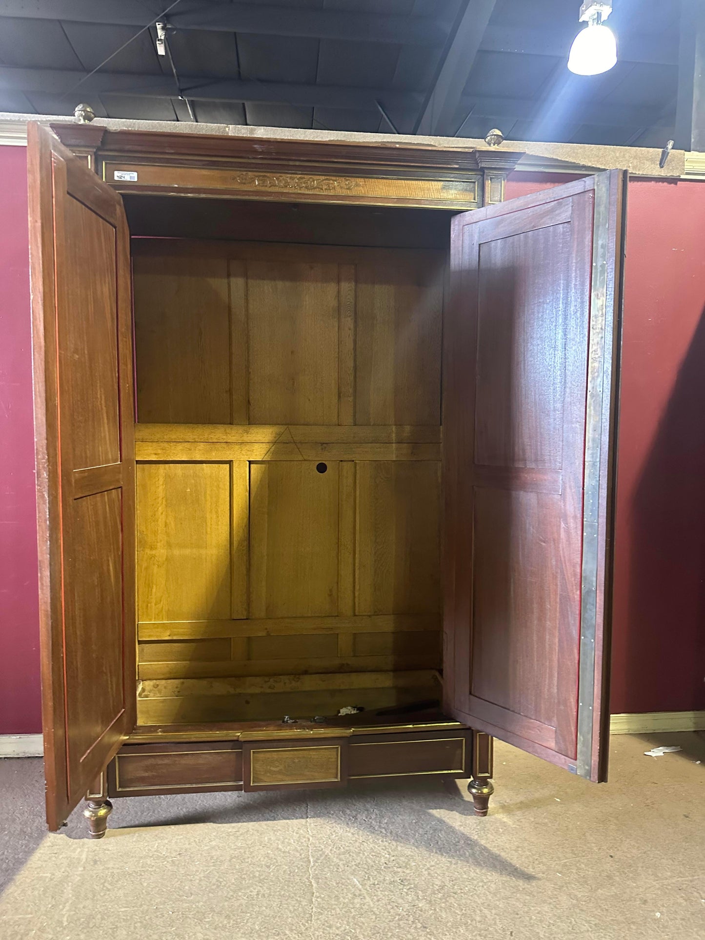 Exceptional Brass Inlaid French Directoire Beveled Mirrored Armoire TV Cabinet