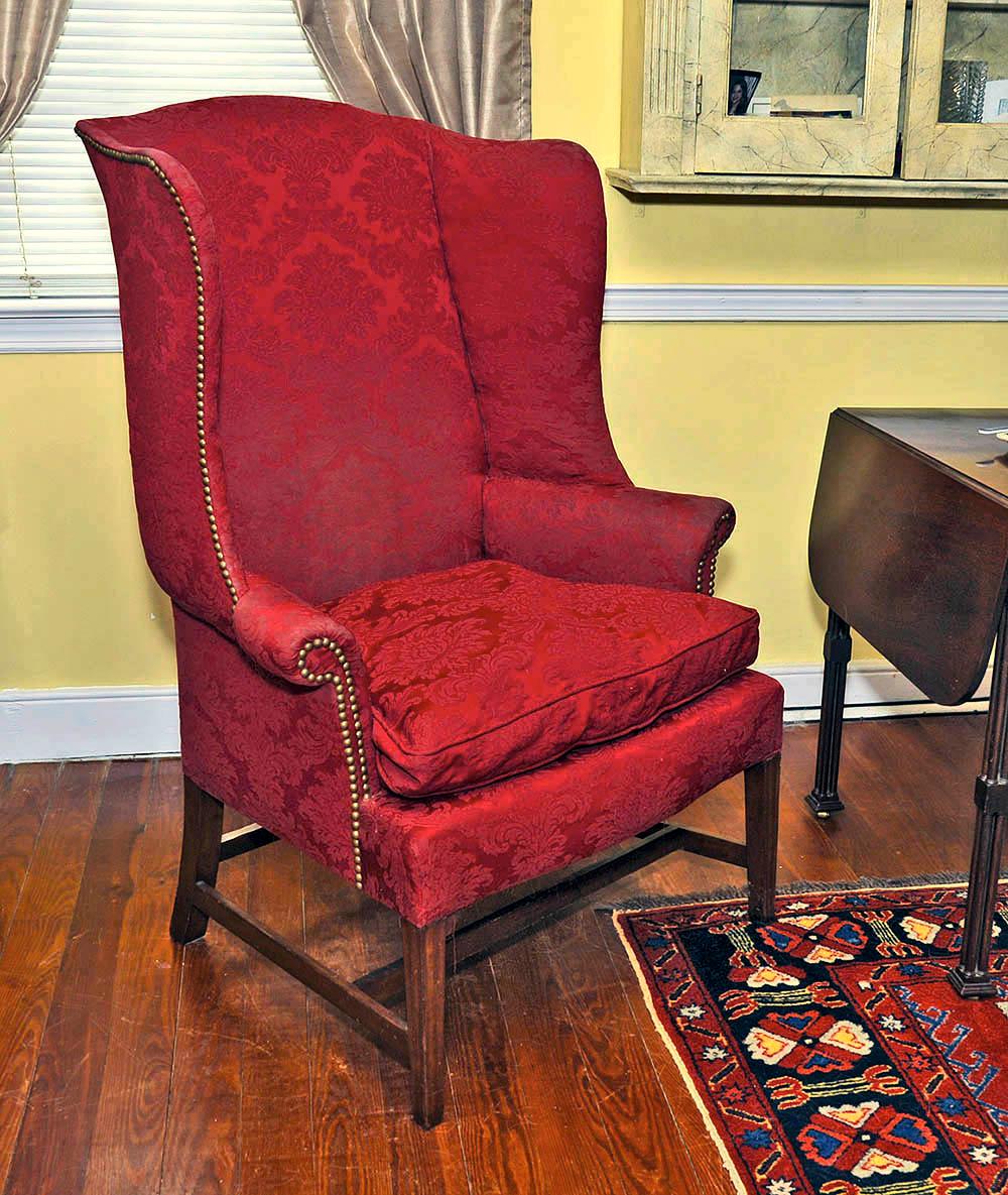 Antique American Hepplewhite New England Wing Chair Tiger Maple Frame