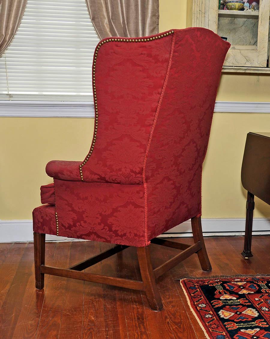 Antique American Hepplewhite New England Wing Chair Tiger Maple Frame