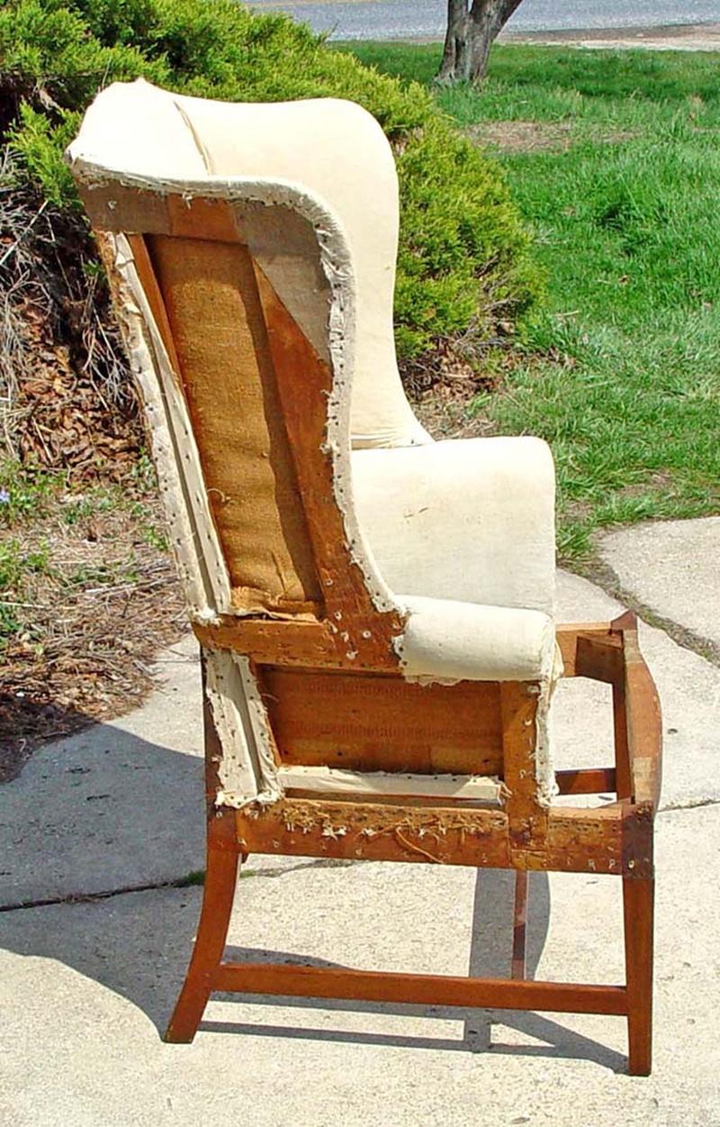 Antique American Hepplewhite New England Wing Chair Tiger Maple Frame