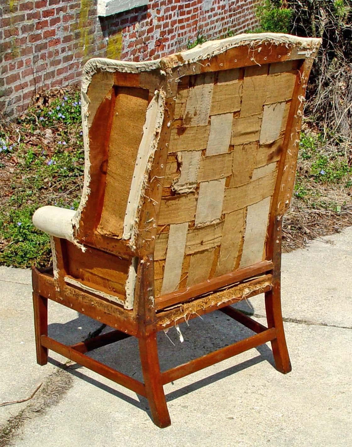 Antique American Hepplewhite New England Wing Chair Tiger Maple Frame