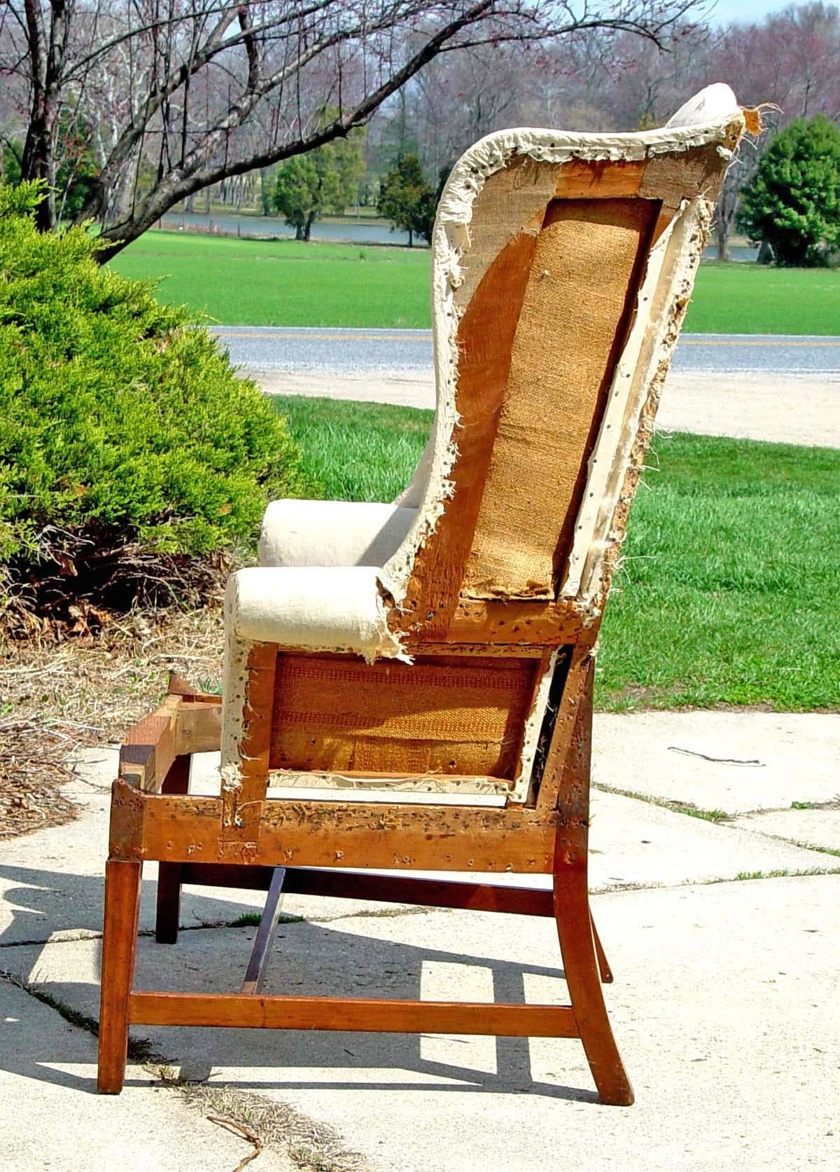 Antique American Hepplewhite New England Wing Chair Tiger Maple Frame