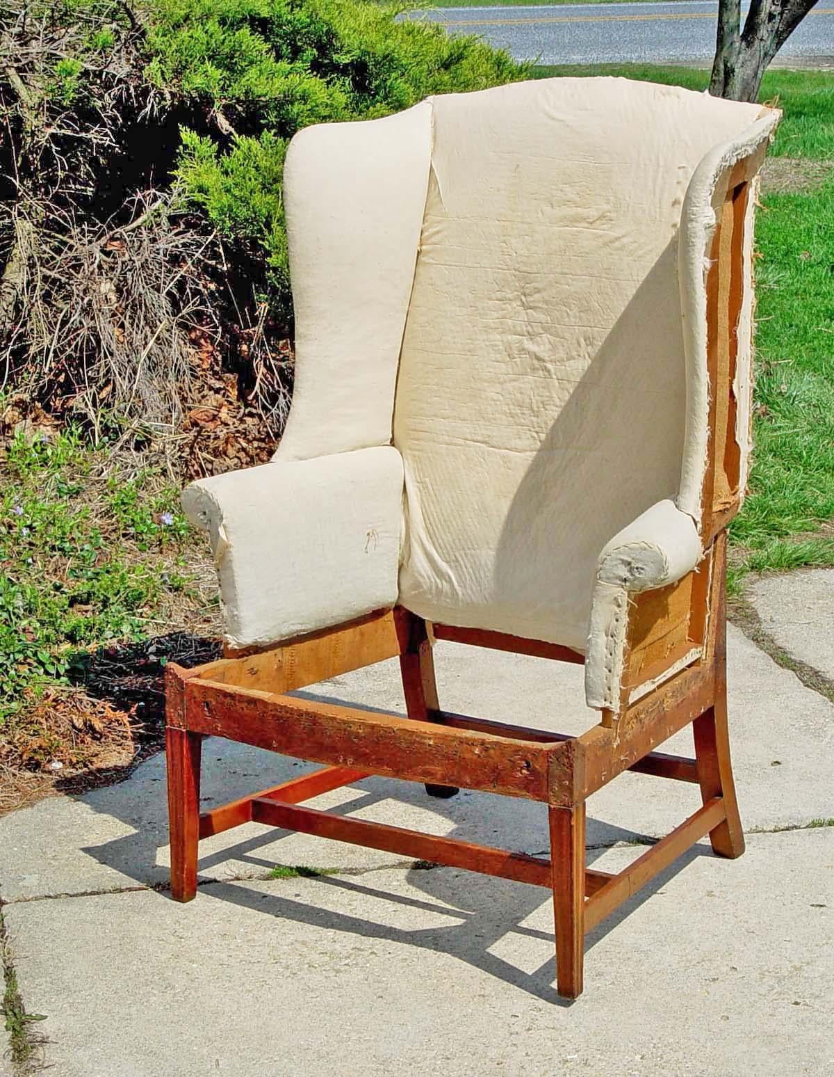 Antique American Hepplewhite New England Wing Chair Tiger Maple Frame