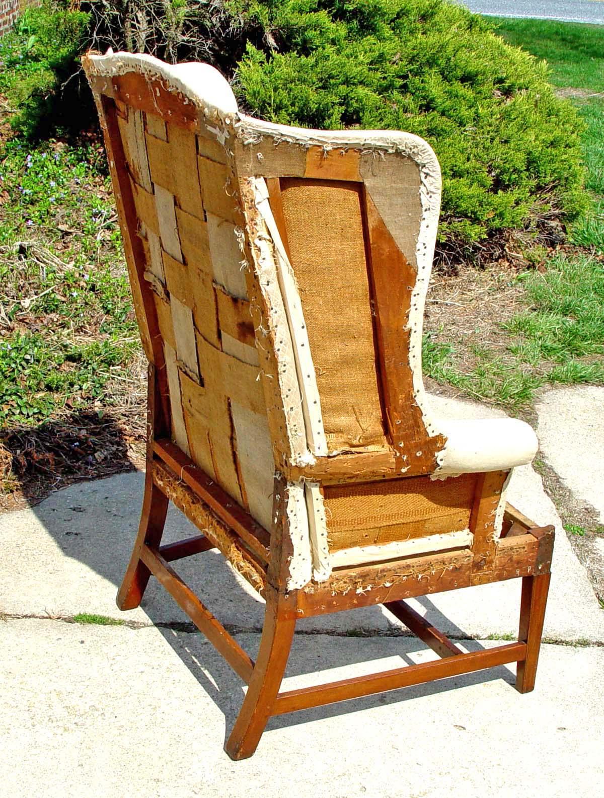 Antique American Hepplewhite New England Wing Chair Tiger Maple Frame